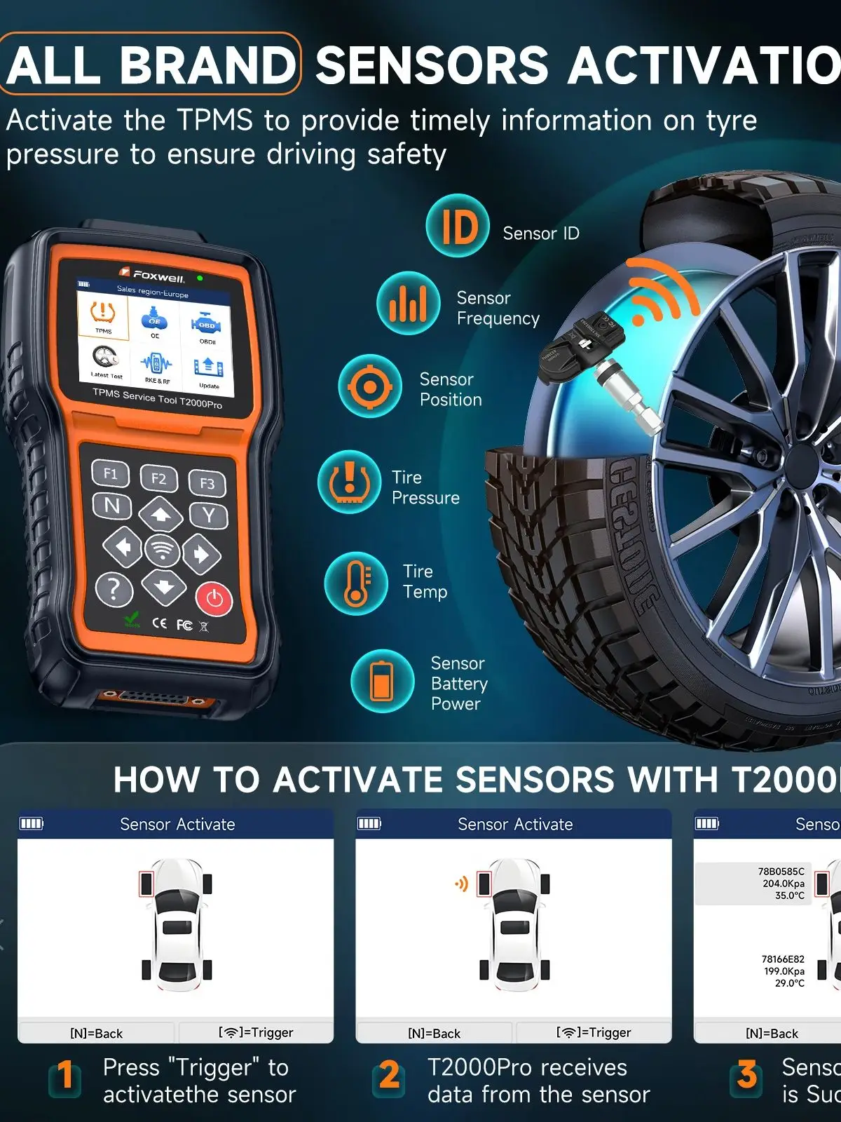 FOXWELL T2000 PRO TPMS Programmeringsgereedschap voor bandenspanningscontrole TPMS Sensor Herprogrammering Activering OBD2 Bandenspanningssysteem Diagnostisch Gereedschap - afbeelding 2