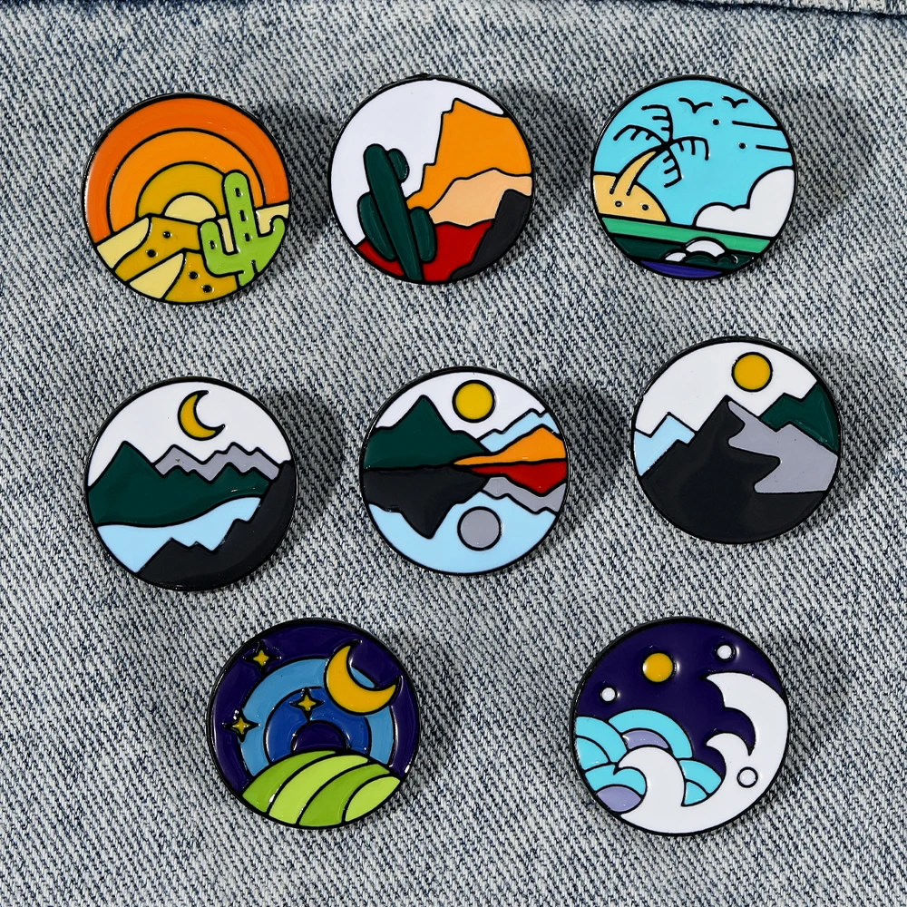 مضحك المناظر الطبيعية جولة المينا دبابيس الشاطئ المحيطات الصحراء المراعي الجبال البحيرات والغابات نمط دبابيس