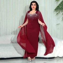 Customized Yipeisha Sparkly Crtystal Red Chiffon Evening Dresses Square Collar Sequined Customize Made Back Slit Formal Gala Pag