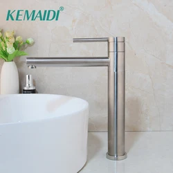 KEMAIDI Tall Bathroom Faucet Basin Sink Nickel Brushed Tap Hot Cold Water Mixer Tap  Deck Mounted Bathroom Faucet