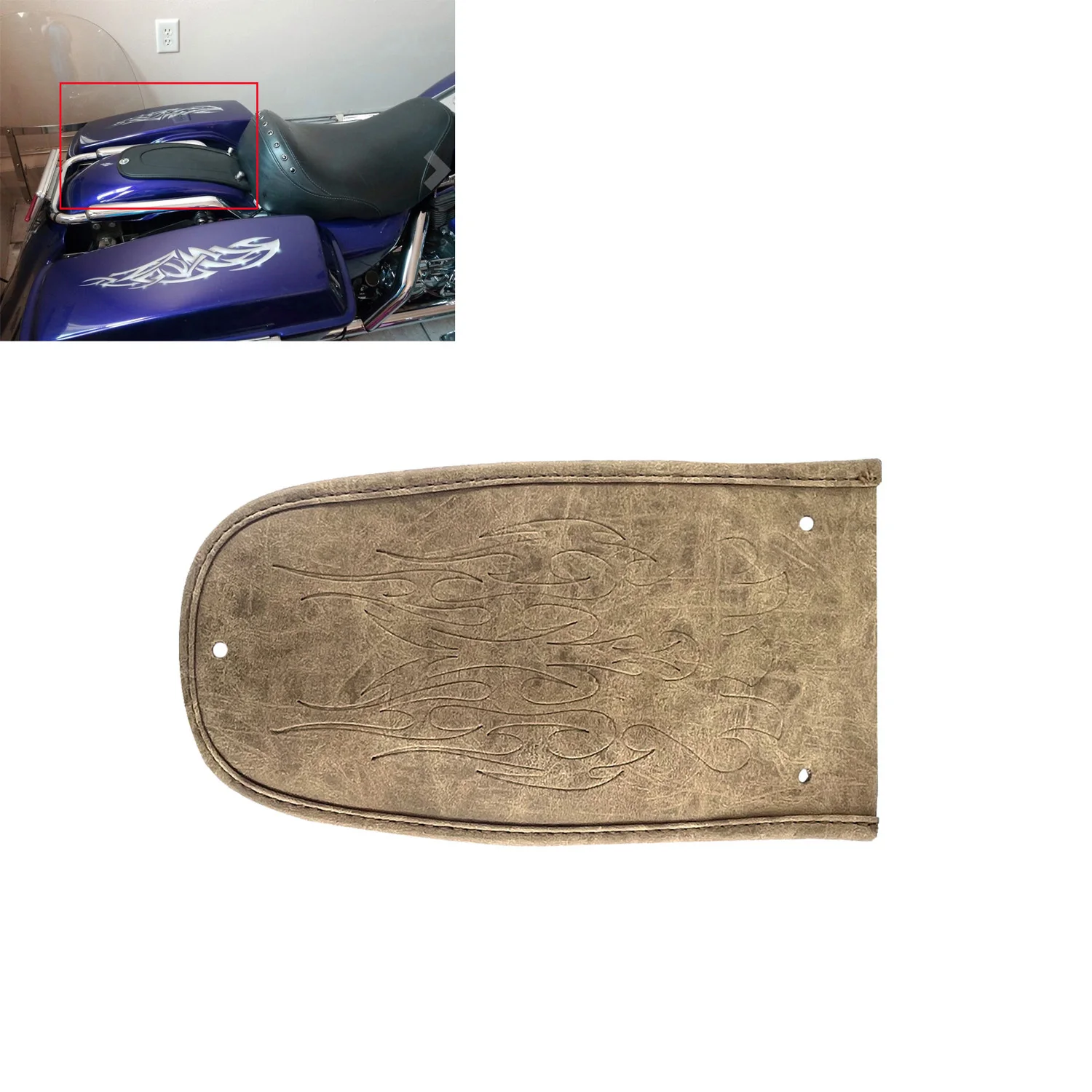 Retro Brown Flame Leather Rear Fender Bib Cover Pad For Harley Touring Ultra Limited,Electra Glide Road 1997-2016