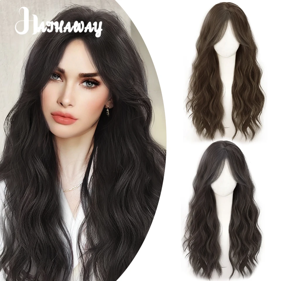 

24 Inch Long Wavy Hair Eight Character bangs Synthetic Cold Brown Brown Black Long Wavy Hair Cosplay Lolita Wig