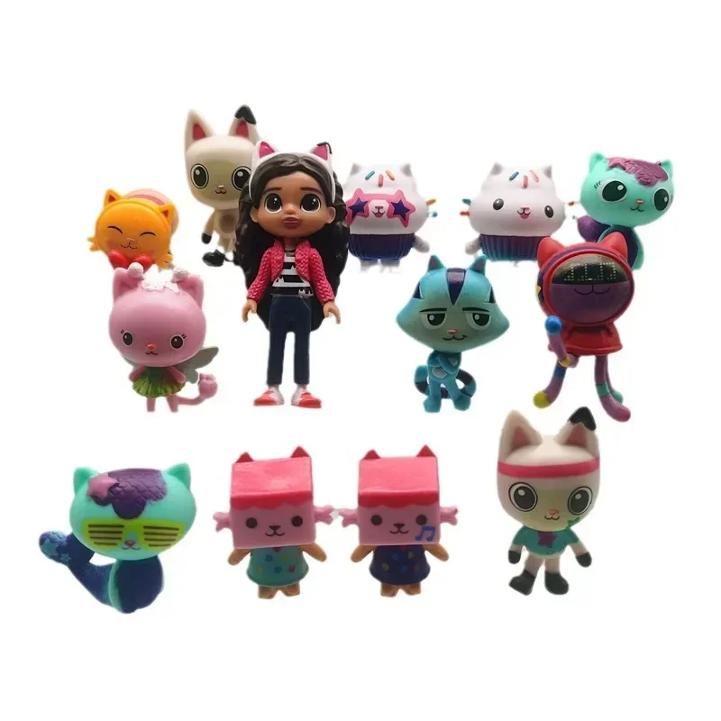 13 pz/set PVC Gabby Dollhouse Figura Giocattolo Mercat Cartoon Animali di Peluche Sorridente Auto Gatto Abbraccio Gaby Ragazza Bambole Per Bambini