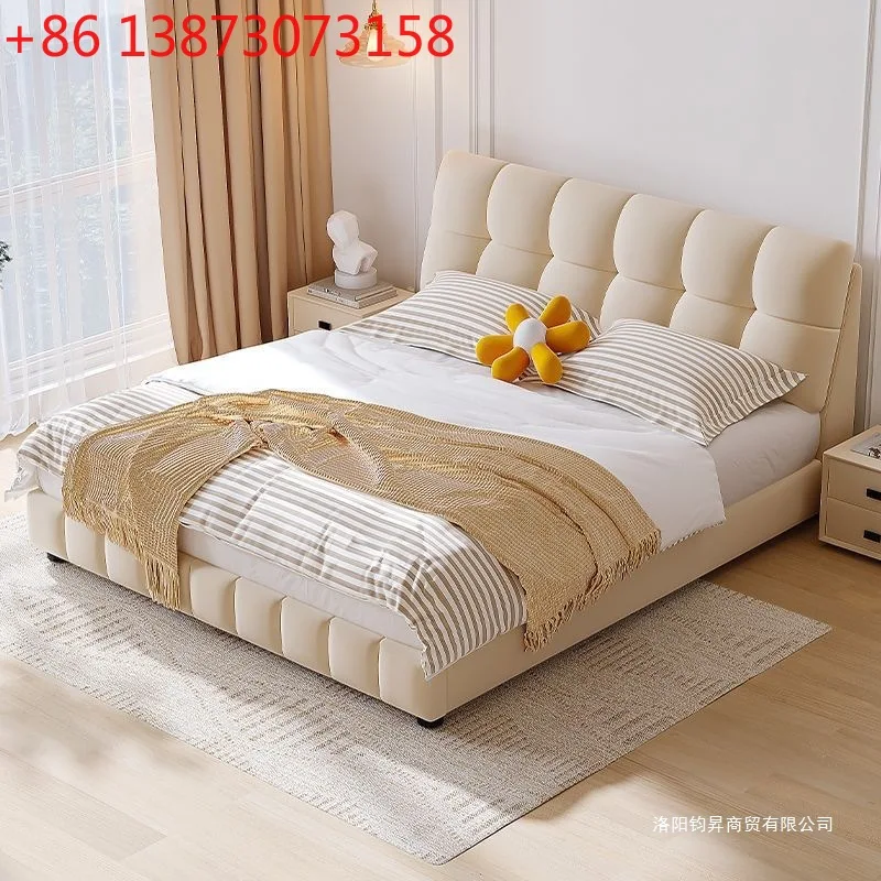 

Французская кремовая кровать-облако с ветром, слоеная кровать, современная простая двуспальная кровать для маленькой квартиры, мягкая тканевая сумка для главной спальни