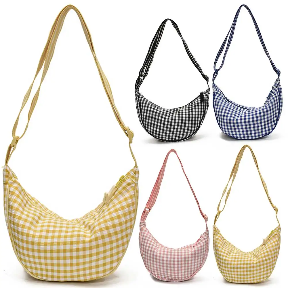 

Sweet Plaid Crossbody Bag Canvas Dumpling Bags Casual Chest Pack Simple Messenger Bags Summer Shoulder Bag Outdoortravel Pack