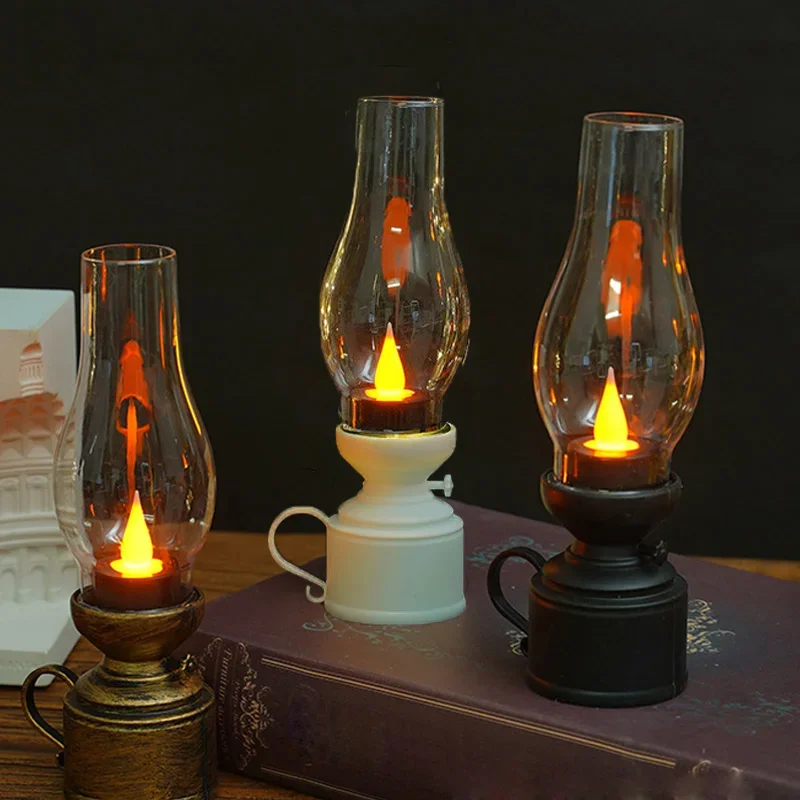 Electronic Retro kerosene lamp Decorative Oil Lantern Desktop LED Vintage Creative Flameless Candlelight Atmosphere Night Light