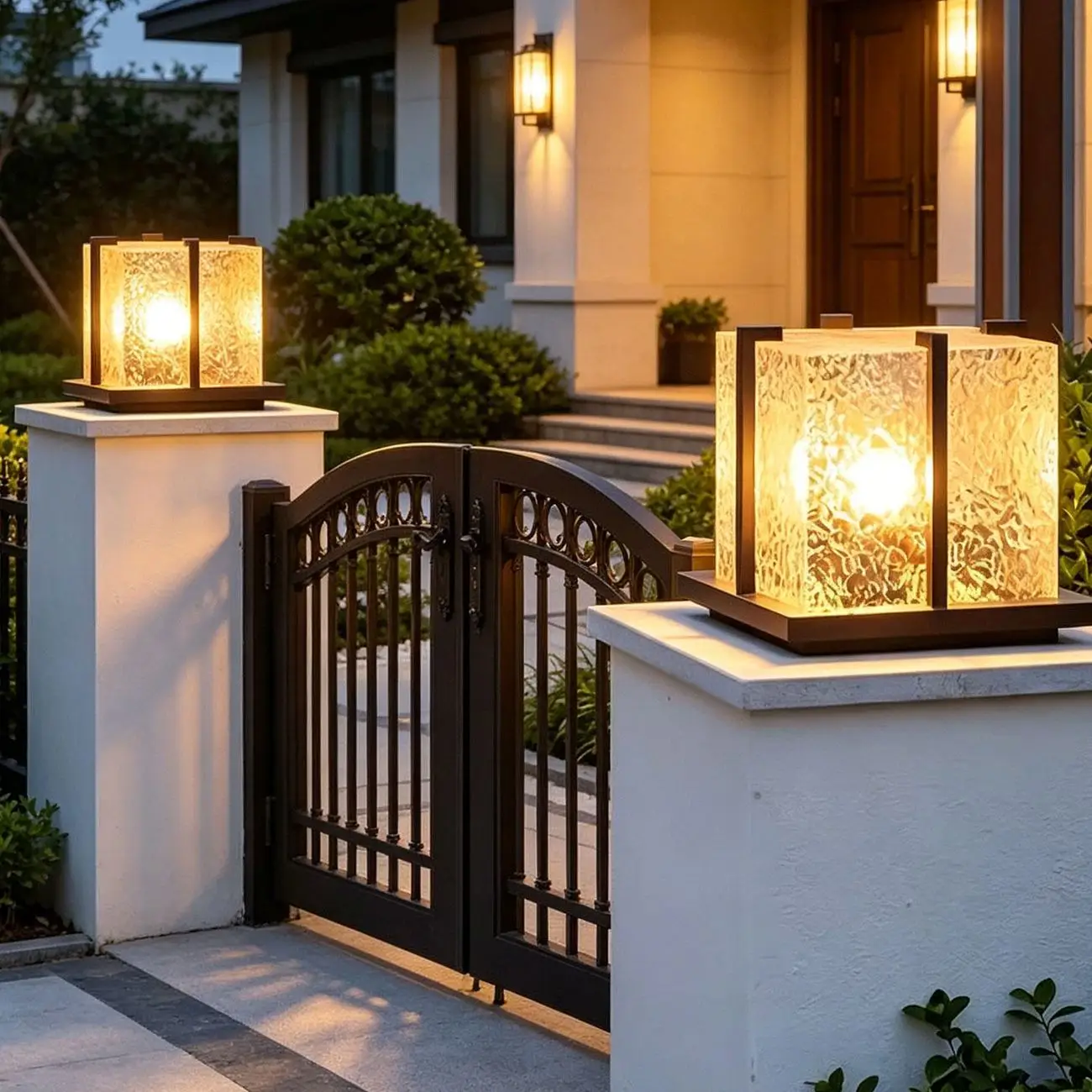 Outdoor Waterproof Square Glass Crystal Post Cap Lamp Landscape Light Premium Ambient Lighting for Courtyard Villa Mall