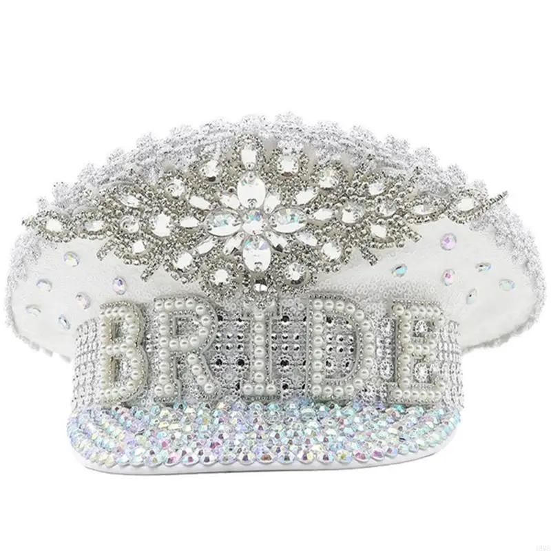 Splendido cappello da sposa con perle, cappello da capitano, con bianchi incrostati, BRIDR da 49