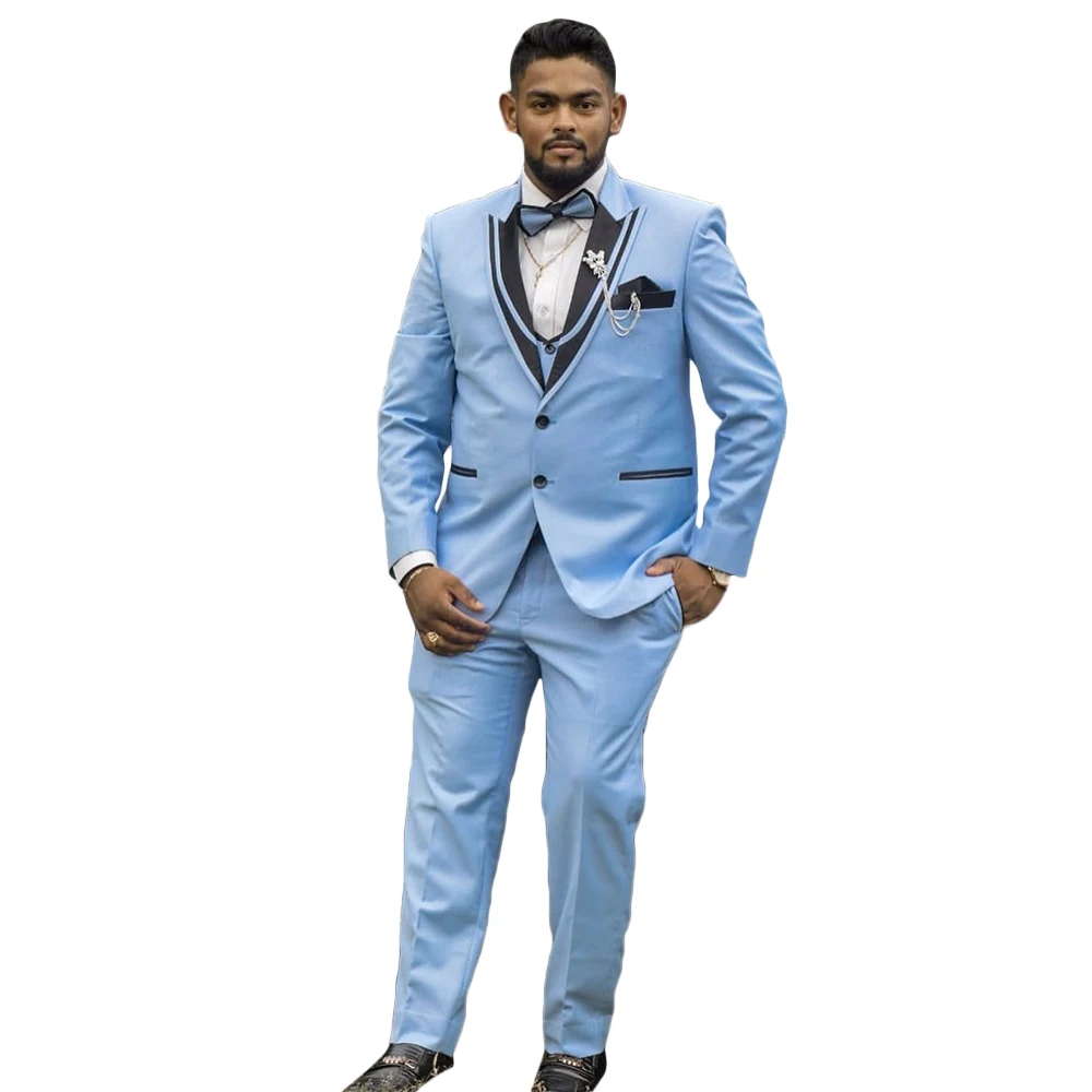 Traje de boda azul cielo para hombre, Blazer de talla grande para fiesta de graduación, negocios, esmoquin (chaqueta + chaleco + Pantalones)