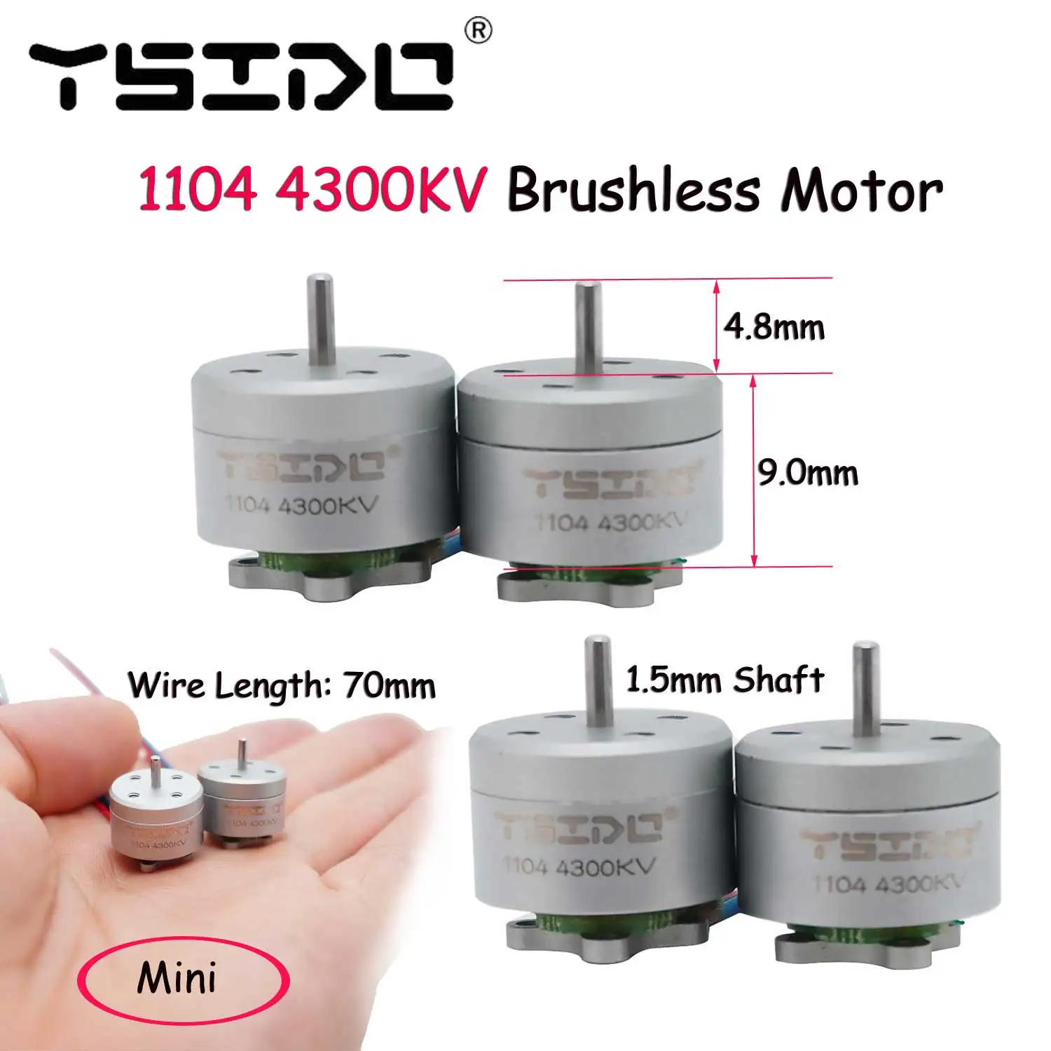 YSIDO Micro 1104 4300KV Brushless Motor for RC Aircraft Fixed Wing FPV Multicopter Drone Quadcopter RC Model Replacement Parts