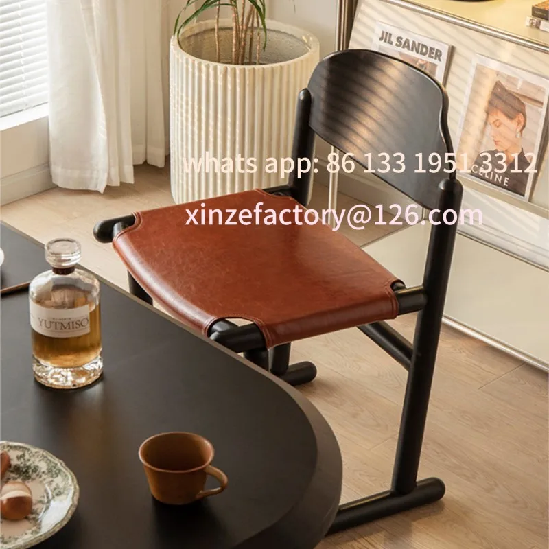 كراسي تناول الطعام المصنوعة من الخشب الصلب العتيق القابلة للتخصيص، تخطيطات صغيرة كلاسيكية، مساند ظهر غير رسمية، طاولات طعام جلدية، كراسي مصممة #3