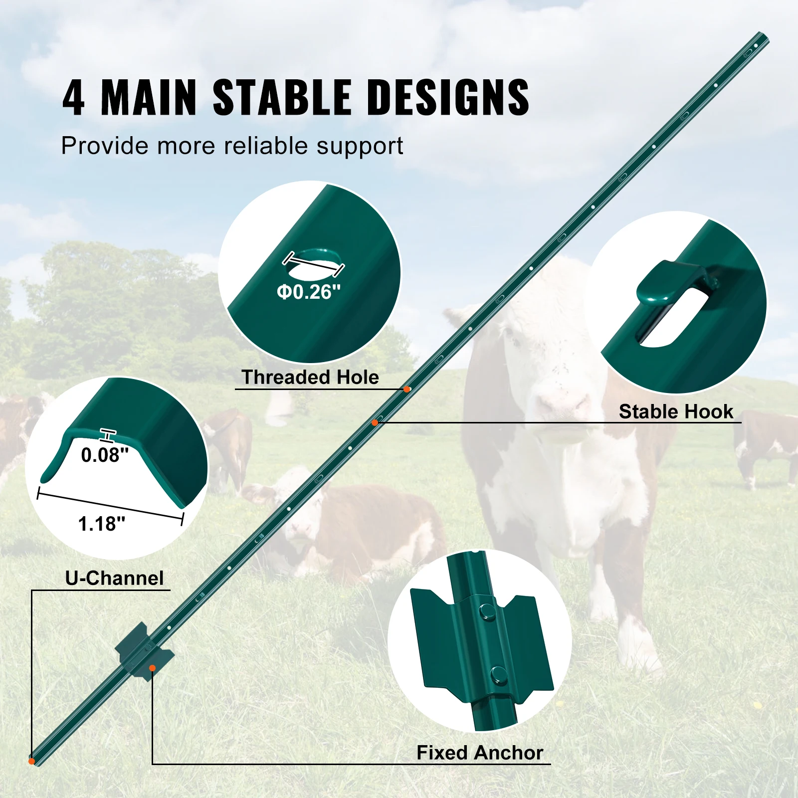 SucceBuy سياج آخر T-Post الثقيلة سياج معدني آخر قوي الصلب سياج حصص لحديقة ساحة الحديقة المزارع سياج الأسلاك الخارجية #4