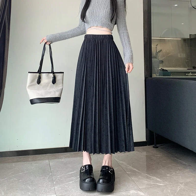 Elegant New Pleated Dress High-waisted Long Skirt Streetwear Party 2024 Autumn Winter