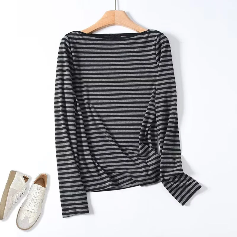 

Jenny&dave Vintage,korean Popular T-shirt Women's Clothes,tops Autumn Spring Striped T-shirt For Women Pullover 2026 Spring