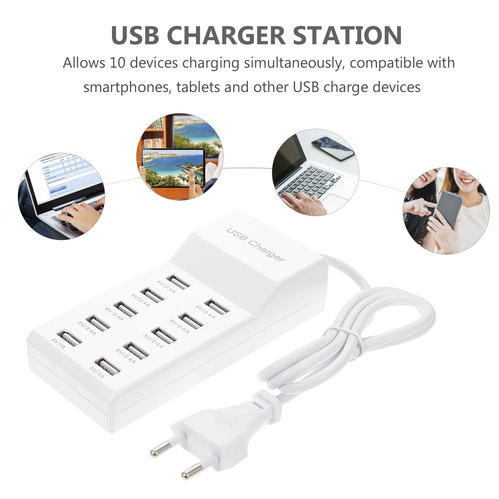 10 Ports Phone Multi Port USB Charging Socket LCD Display Mobile Station with EU Plug