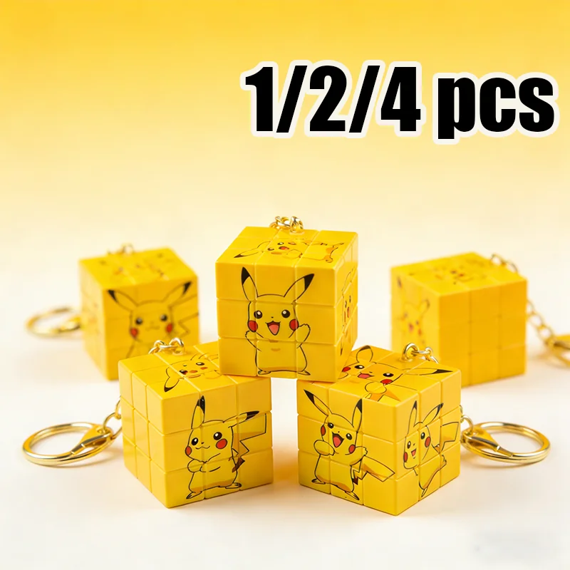 Cute Pikachu Mini Rubik's Cube Keychain, Pokemon Anime Fidget Toy with Bell, Portable Bag Pendant, Birthday Gift for Pokemon Fan