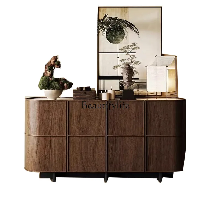 

Medieval style home solid wood door cabinet light luxury minimalist rock slab dining side cabinet