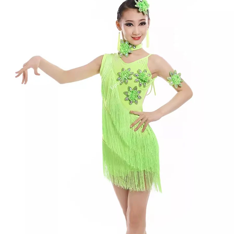 Costume da ballo latino per bambini nappa esame femminile vestito da competizione ballerino che esegue tuta da tango jazz