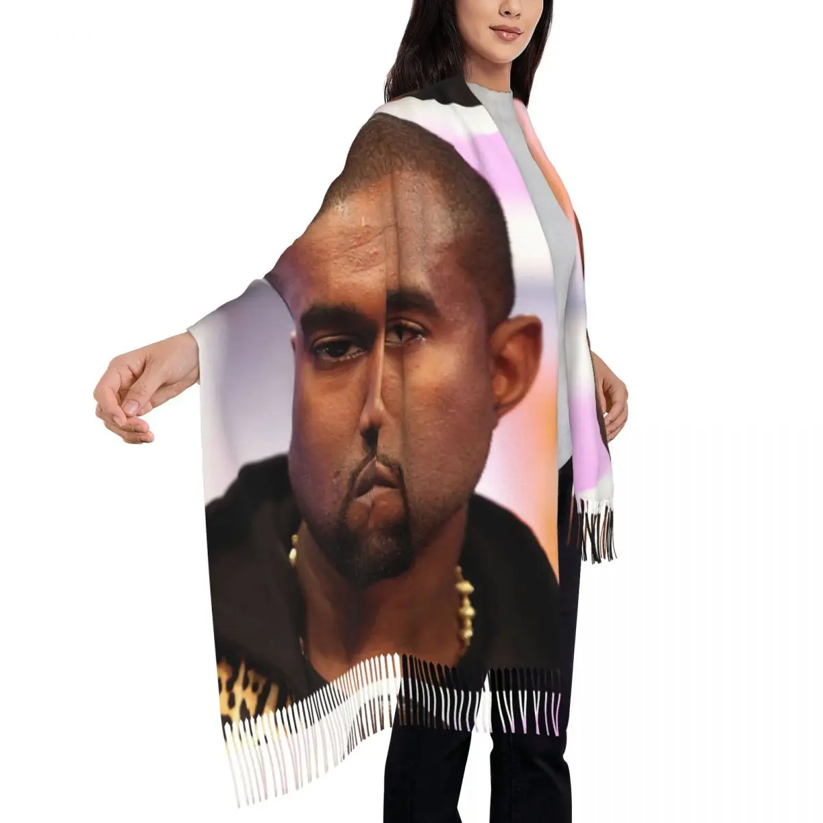 Bufanda con estampado personalizado para hombres y mujeres, chal cálido de invierno, Popular cantante Kanye West