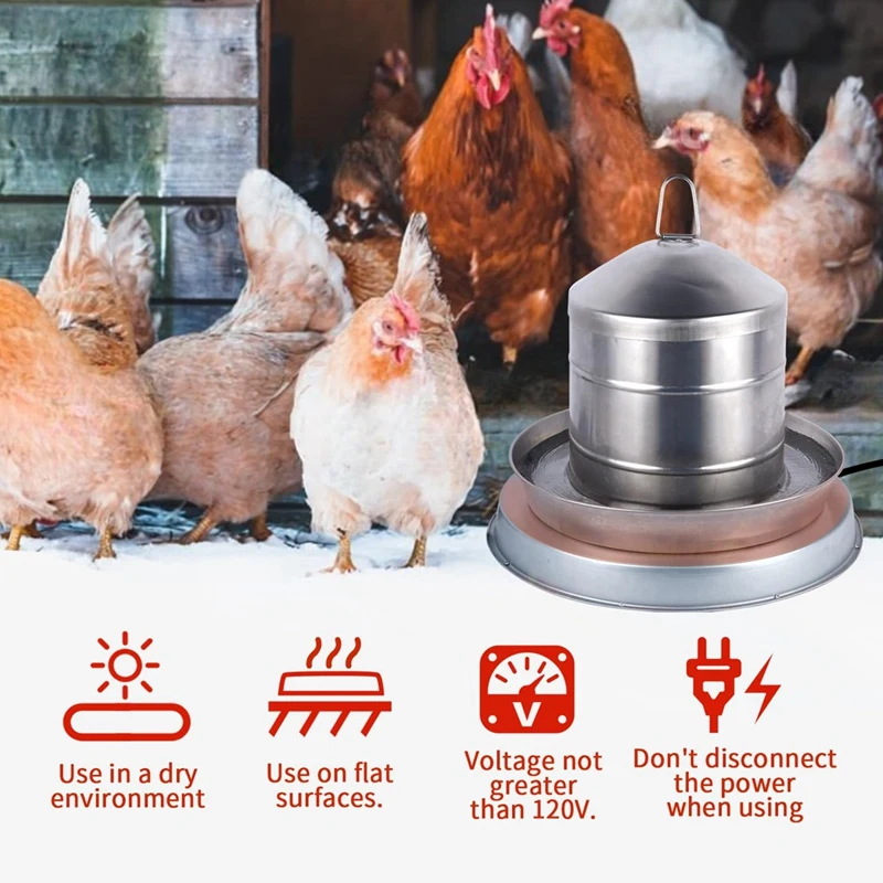 Base de água para aves aquecedor de frango com cabo de alimentação de 6,4 pés e termostato plugue americano 37X37x4cm