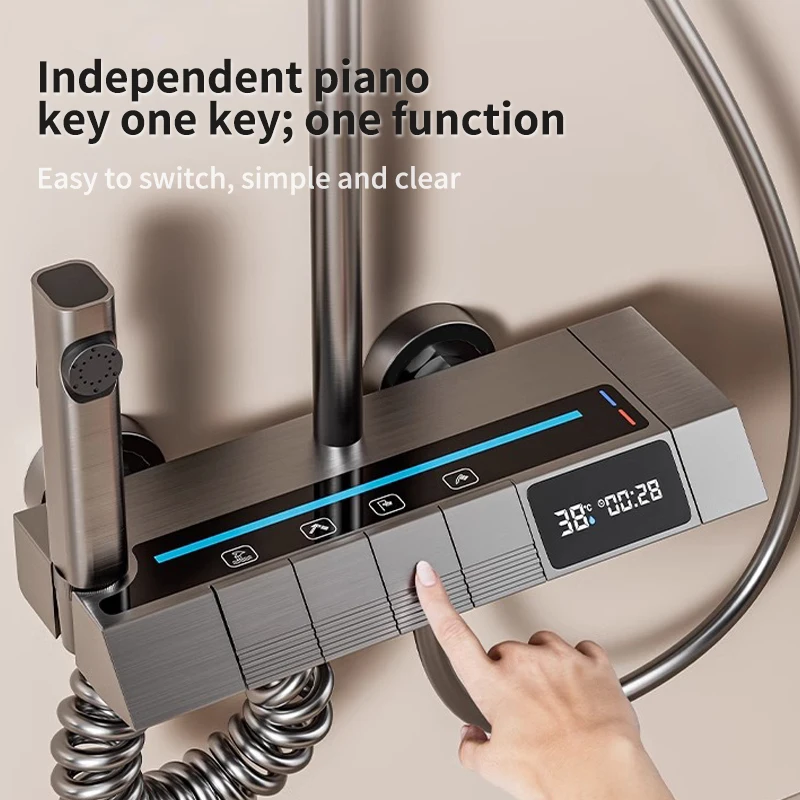 Constant temperature digital piano shower head set for home bathroom,  gray, pressure spray head