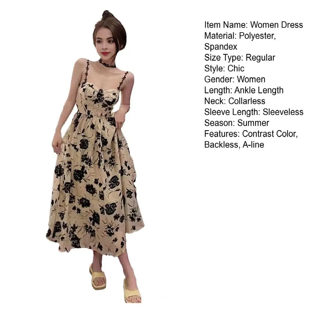 فستان متوسط الطول بحزام زهري للنساء ، بلا أكمام ، فستان كلاسيكي أنيق ، فستان طويل للحفلات المسائية ، فستان ماكسي على شكل حرف A ، موضة كورية ، الصيف