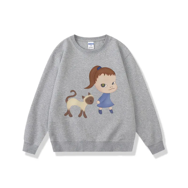 Yoshitomo-Sweatshirt graphique Nara pour hommes et femmes, pull unisexe, décontracté, respirant, mignon, Kawaii, art esthétique PVD, fille et chat