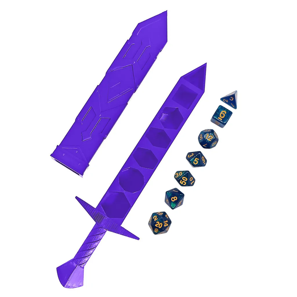 7 قطعة DND النرد الإبداعية الأرجواني السيف على شكل صندوق تخزين محمول RPG TRPG ألعاب مضلع النرد لعب الأدوار ألعاب اكسسوارات