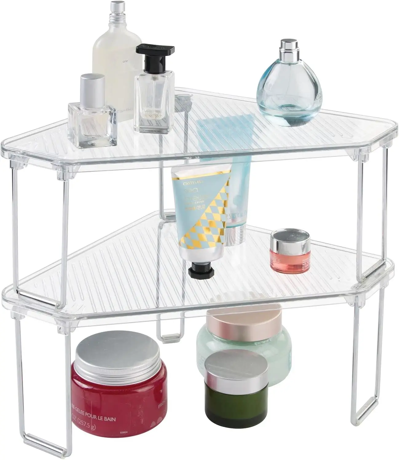 

Corner Stackable Rack, 2 Pack Storage Organizer Shelf for Bathroom Countertop Cabinet, Holds Makeup and Shower Accessories