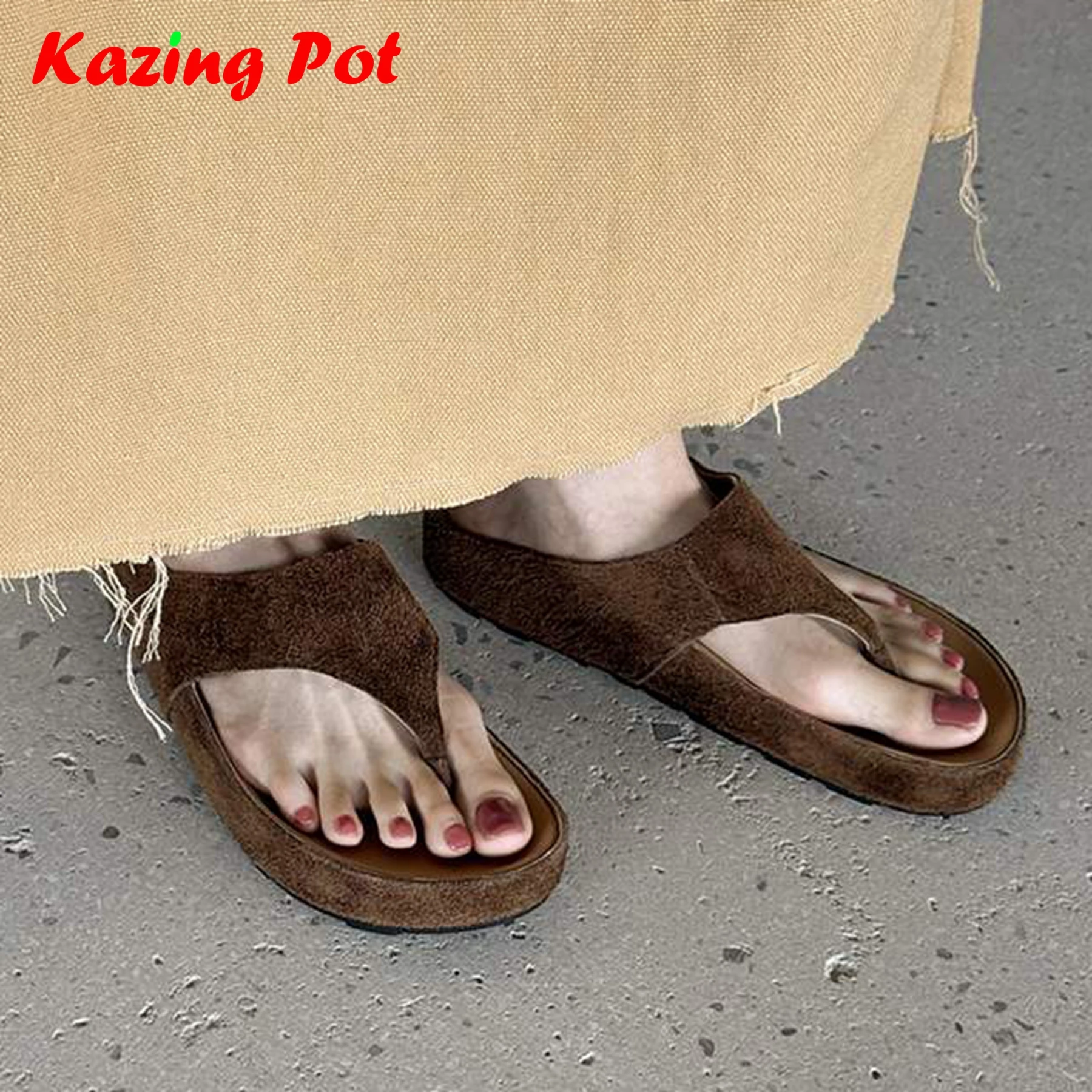 

Krazing Pot, сабо из коровьей кожи, гладиаторы, шлепанцы с открытым носком, элегантная летняя обувь на толстой подошве, роскошные современные европейские женские сандалии