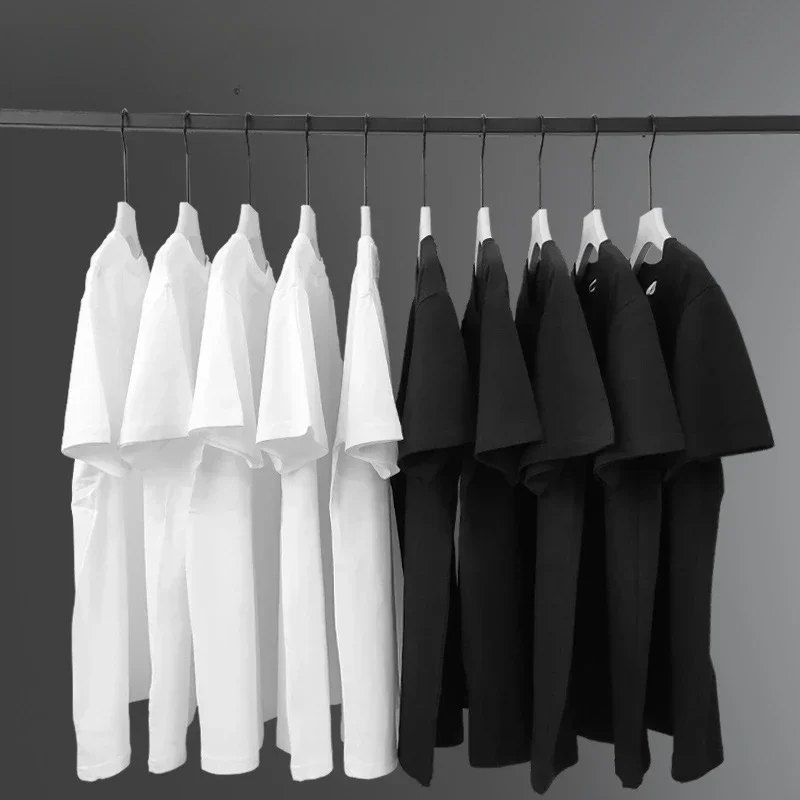 180grams Cotton Solid Tshirts Mens Short Sleeve Fashion Brand Trend White Black Clothing Tees Woman Customized Products Summer