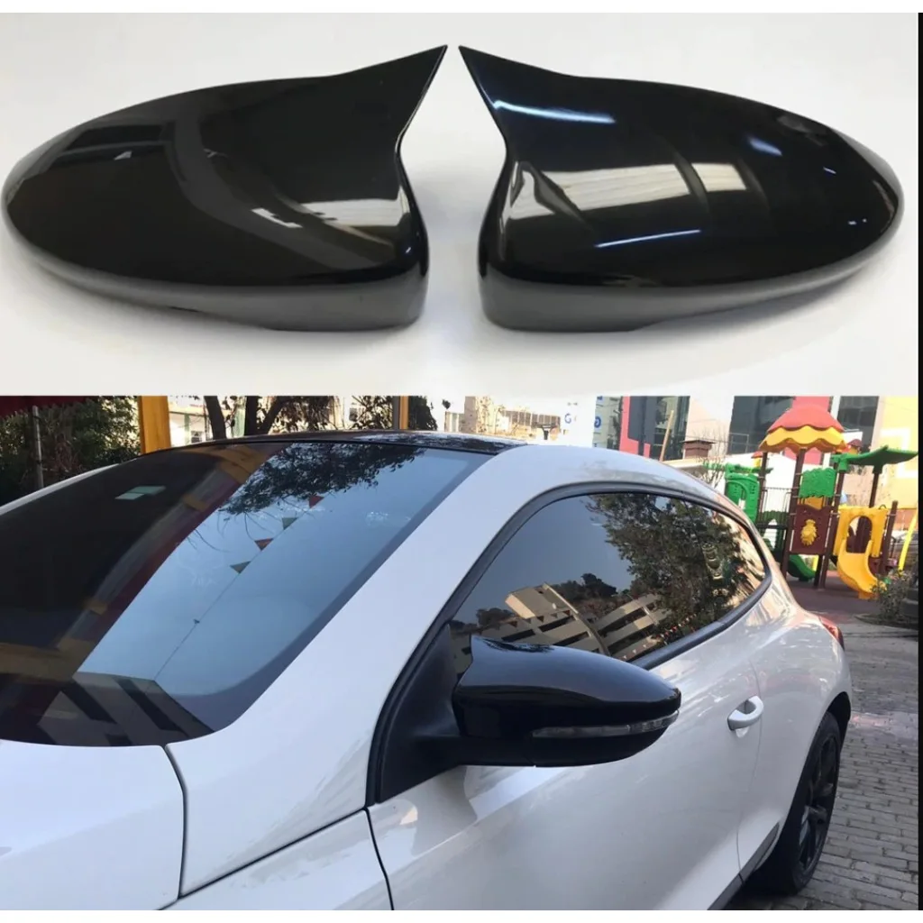 For Volkswagen Scirocco ABS Plastic Bat Wing 2 Pieces Mirror Covers Caps Rearview Mirror Case Cover Gloss Black Car Accessories