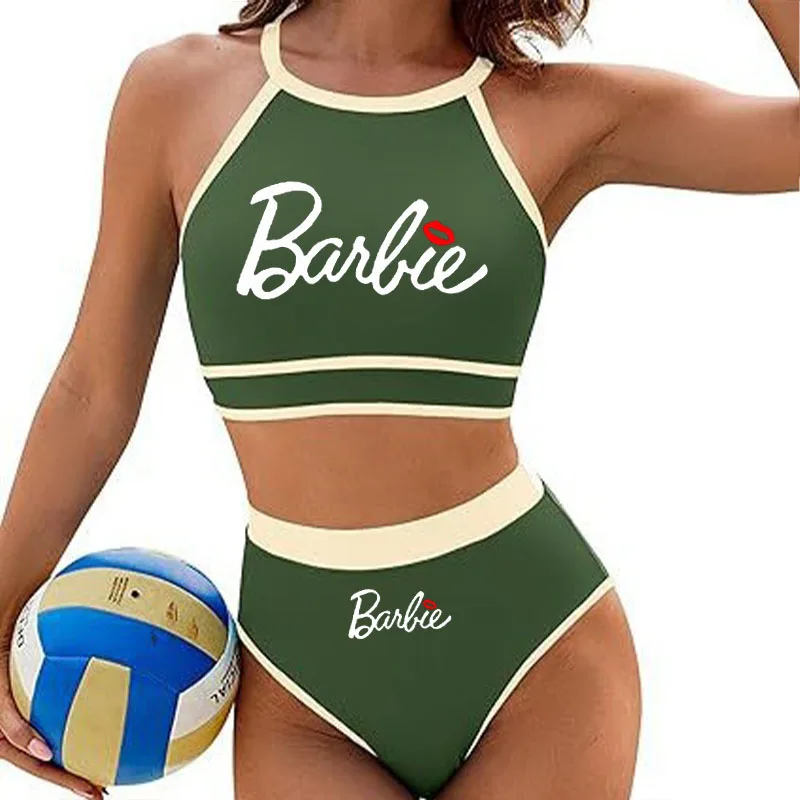 European American Barbie Split Bikini Set, Fashionable Versatile Hot Girl Sports Style Beach Quick-Drying Swimsuit Two-Piece Set