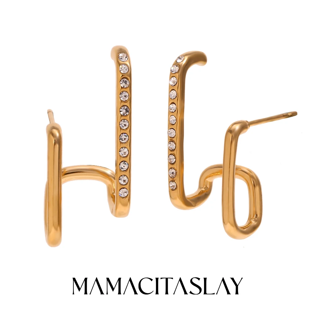 

MamacitaSlay Stainless Steel 18K Gold Plated Double Layer Earrings 2025 New Design Waterproof Jewelry Women's Simple Earrings