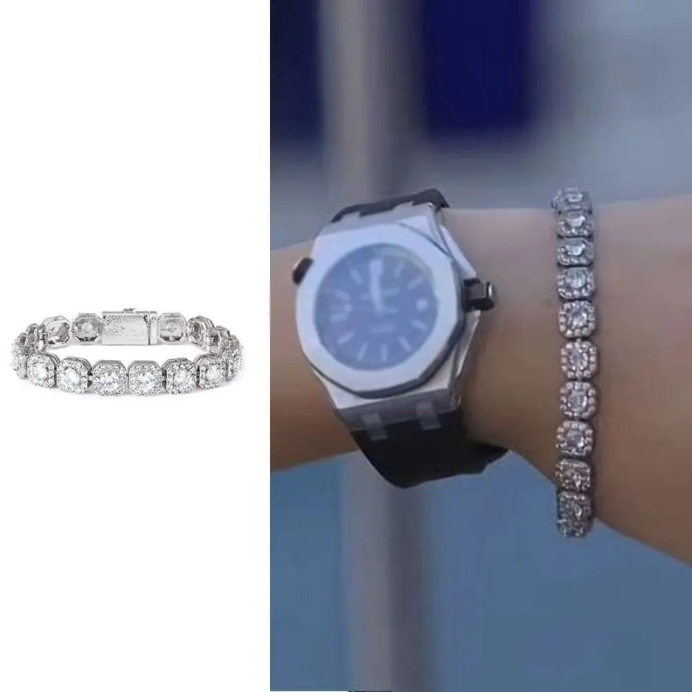 

Fashion Cubic Zirconia Ice Sugar Chain Full Diamond Rock Sugar Chain Bracelet Reverse Love Jewelry Male