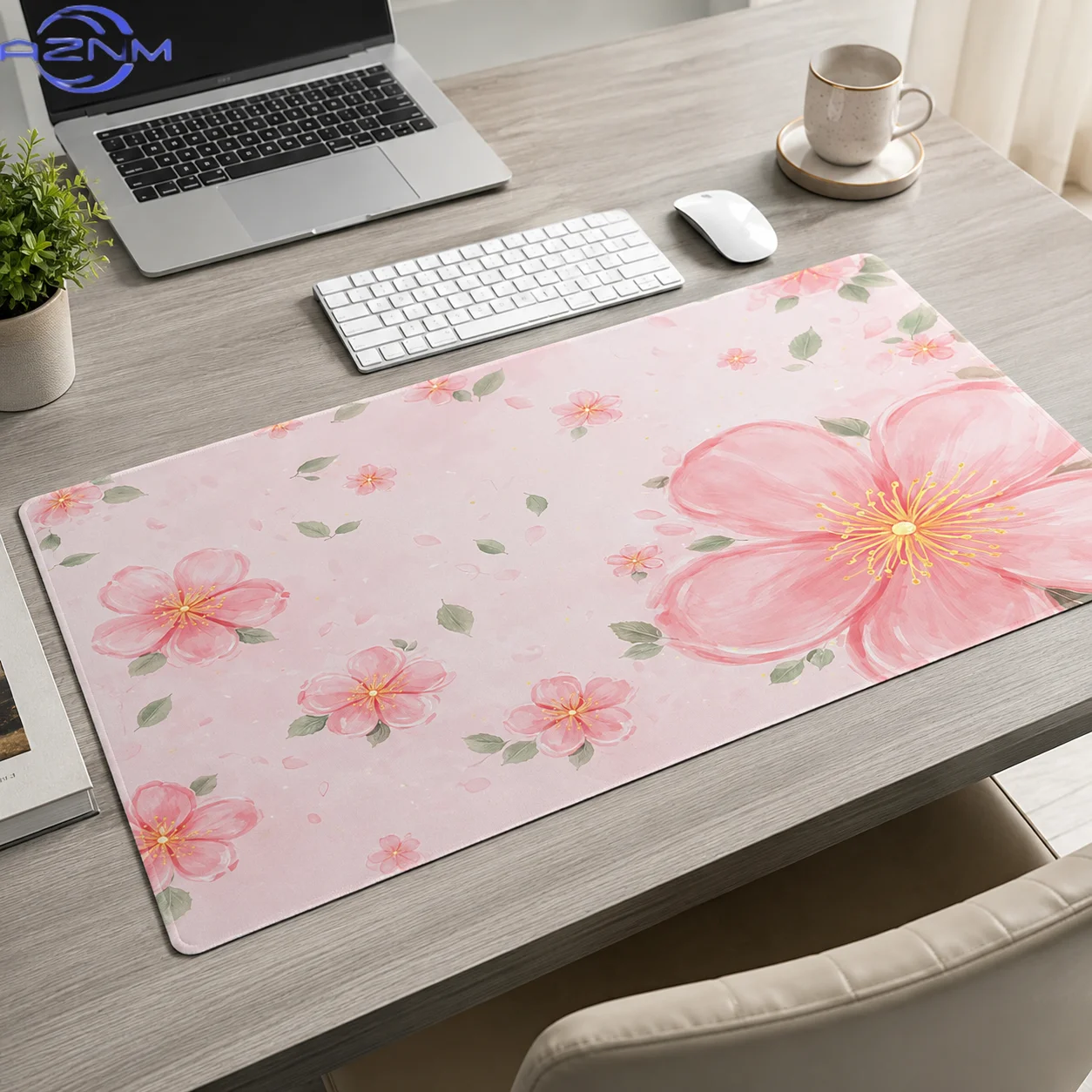 Tapis de souris gamer rose à motif floral, sur commande, personnalisé, XXL, pour bureau, en caoutchouc naturel souple, accessoires de bureau