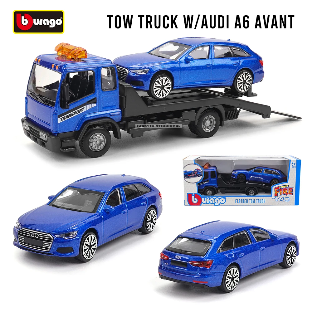 Bburago 1:43 Audi A6 F-TYPE Flatbed Tow Truck Alloy Luxury Vehicle Diecast Pull Back Cars Model Toy