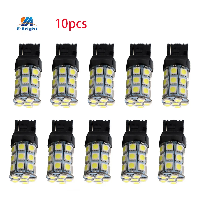 10PCS 27 LED W21/5W 7440 7443 T20 5050 27 SMD Tail/Turn  Light Bulbs LED Backup Parking Lamp White Brake Lights 12V Car Leds