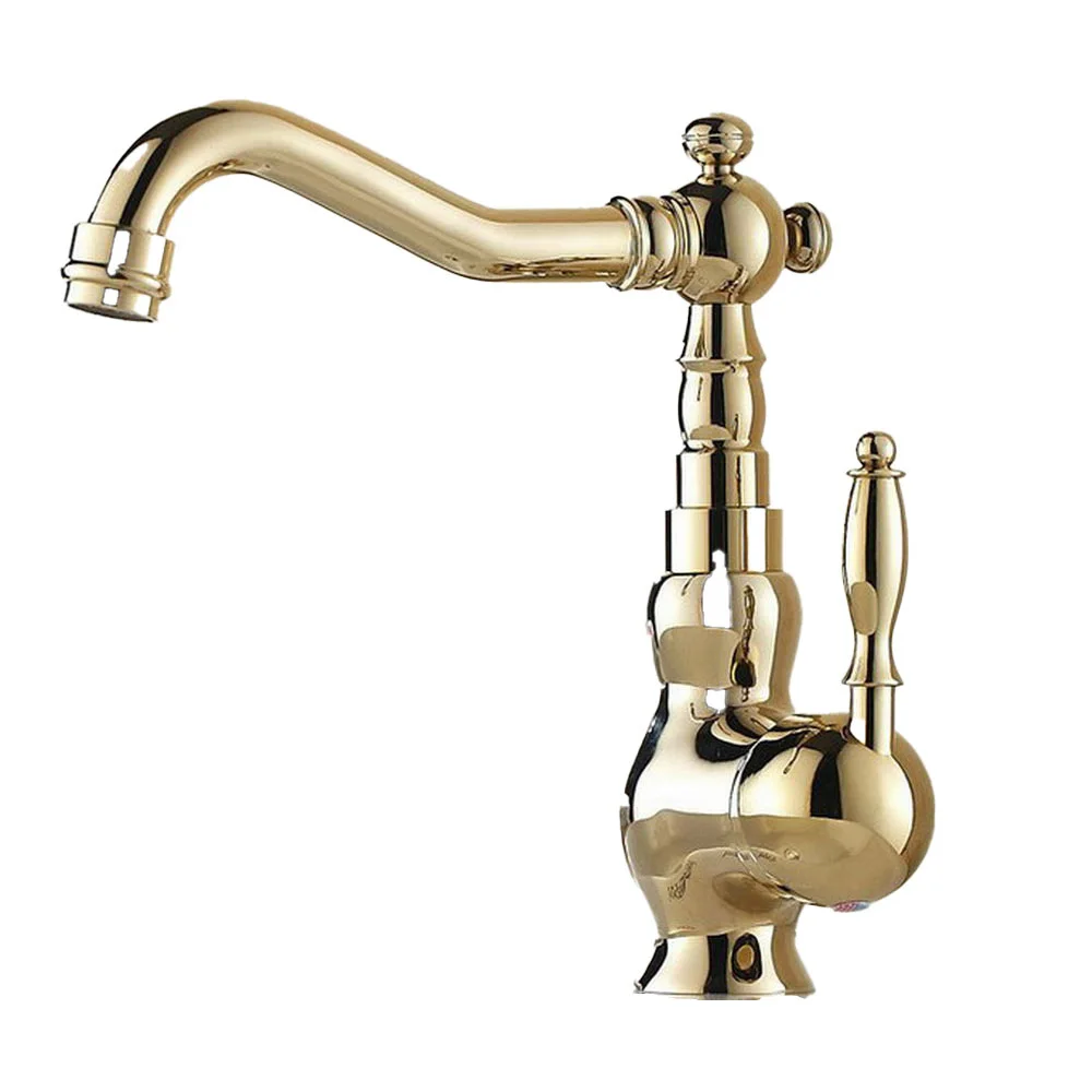 

Gold Color Brass Swivel Spout Kitchen Sink Faucet / Deck Mounted Single Handle Bathroom Basin & Vessel Sink Mixer Taps tgf053