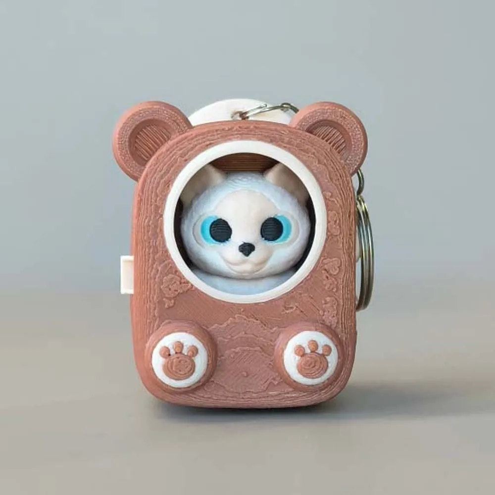 PLA 3D Printed Keychain Vibrant Shades Rigid Shell Trendy Bag Charm Lightweight Build Smooth Finish Micro Kitten Bag