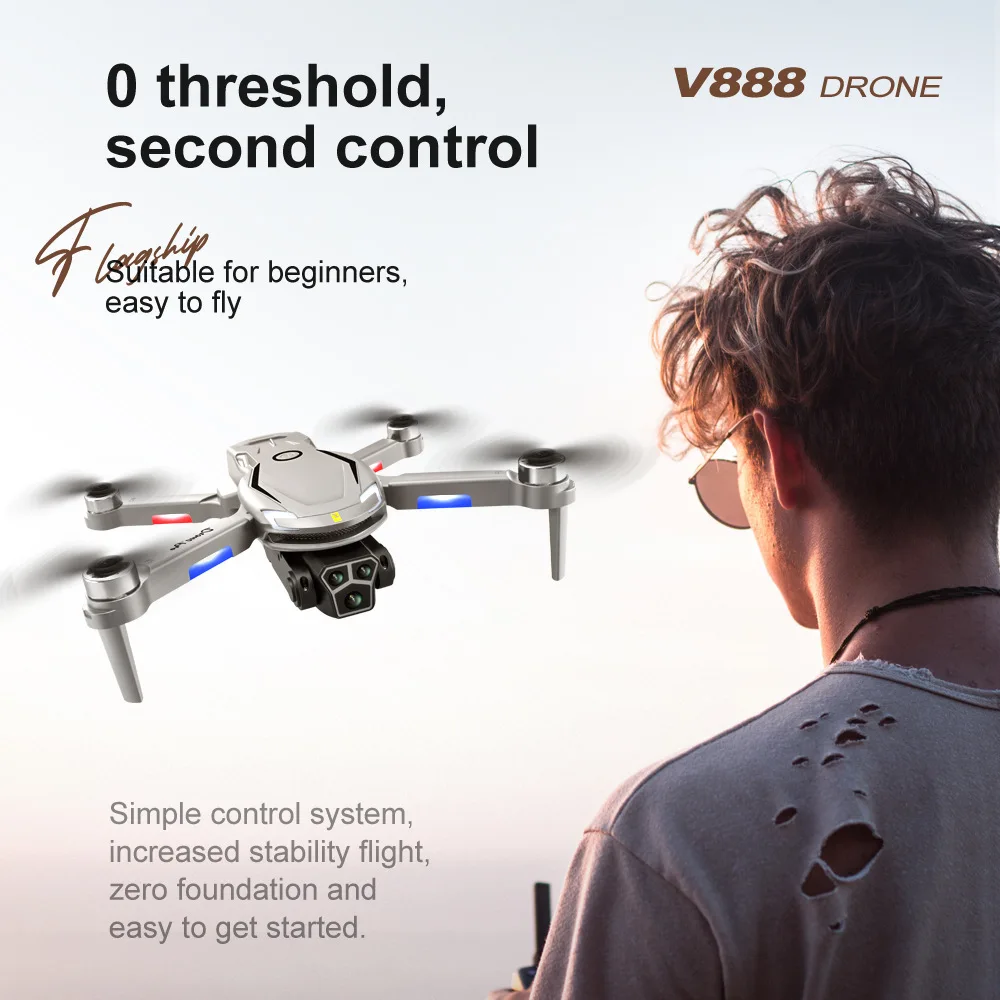 V888 Drone 8K GPS Triple caméra professionnel évitement d'obstacles positionnement du flux optique sans brosse mis à niveau quadrirotor RC Drone