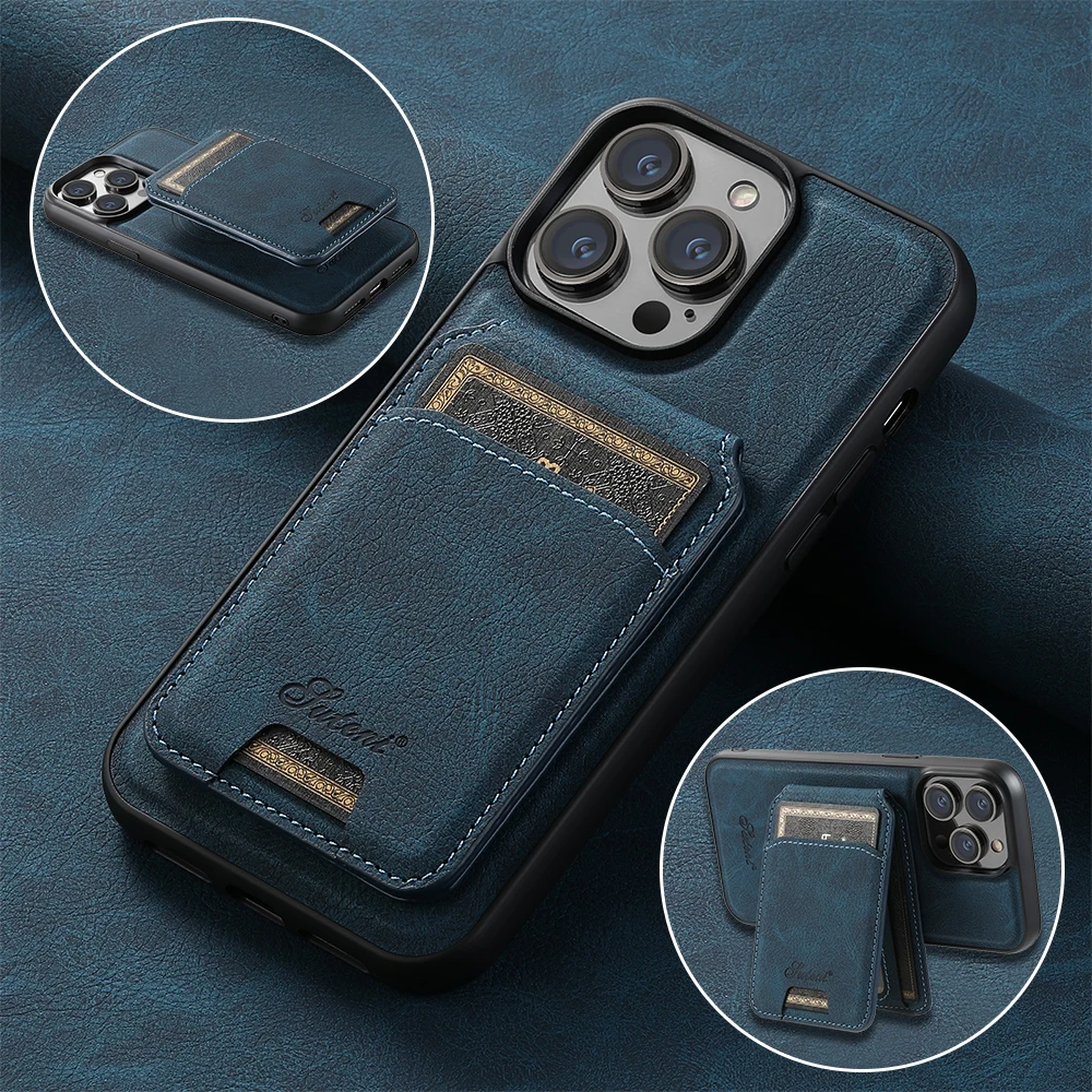 SUTENI-Funda de cuero con ranura para tarjeta magnética, Cartera de lujo para iPhone 16, 15, 14, 13, 12 Pro Max Plus