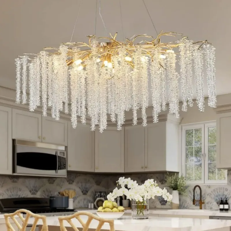 Chrome Crystal Tree Branch Chandelier Pendant Lamp for Living Dining Room Hanging Lights Fixtures for Kitchen Pendant Lights