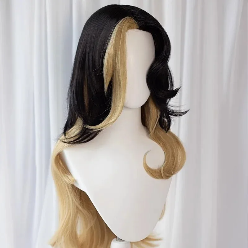 DY20Coven El zorro de nueve colas Ahri Cosplay Pelo sintético Glod Negro Peluca larga mixta25