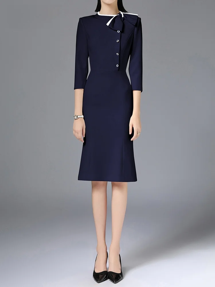 

Профессиональный женский модный комплект униформы для стюардесс: элегантное платье для работы, униформа для персонала отеля, полиэстер