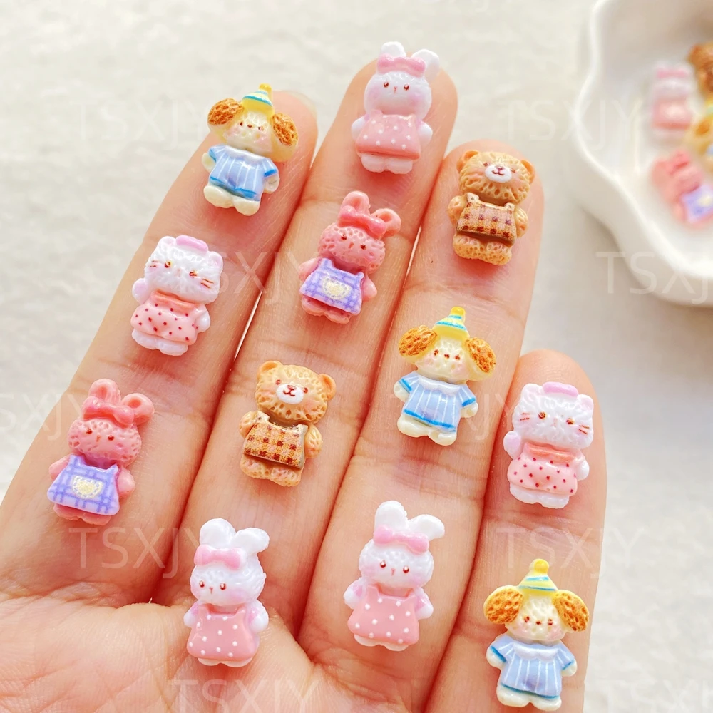 30 Uds. Mezcla de Mini conejo de dibujos animados, gato, cachorro, arte de uñas, figuritas de piedra plana, abalorio para álbum de recortes, manualidades de decoración de joyería DIY