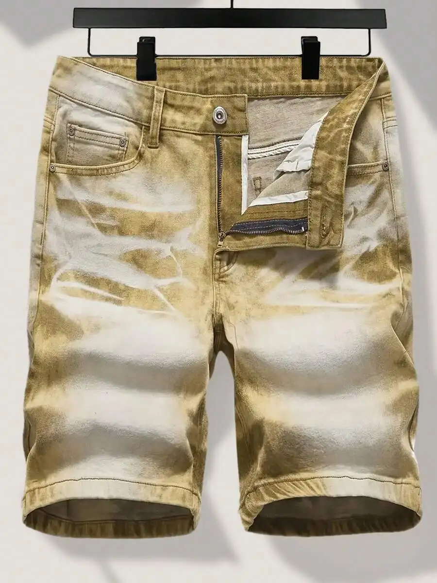 Mens Stretch Slim Fit Denim Shorts Casual Washed Effect
