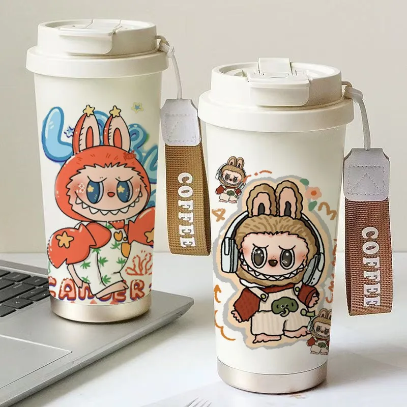 

Cute Cartoon Coffee Cup 316 Stainless Steel Thermos Cup High Value Men's and Women's Water Cup Cartoon Double Drink Straw Cup