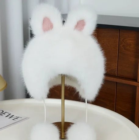 قبعة أذن أرنب دافئة من القطيفة للنساء شتاء نمط جديد النسخة الكورية قبعة حماية الأذن العلوية هدية رائعة على الطراز الياباني