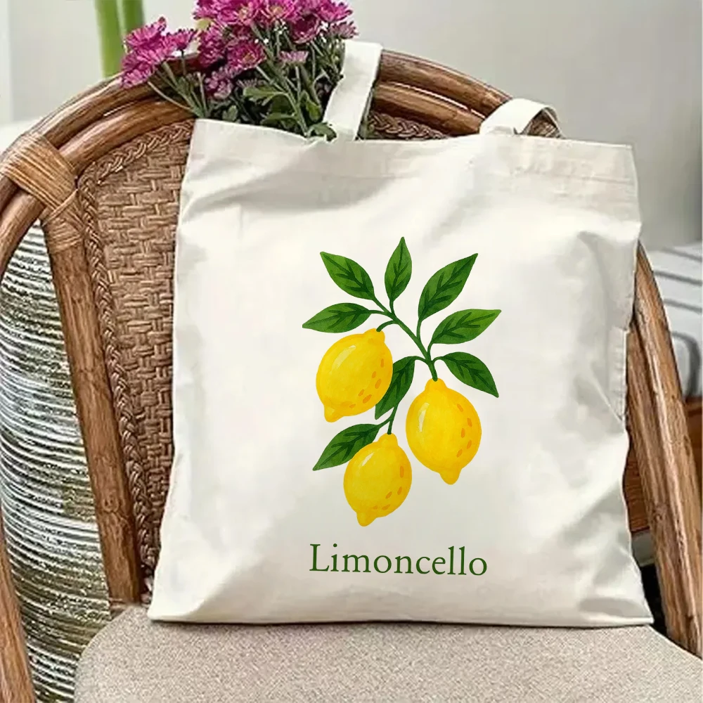 Limoncello Canvas Tote Bag Amalfi Coast Italian Lemon Fruit Aesthetic Beach Vacation Travel Handbag Reusable Shoulder Purse